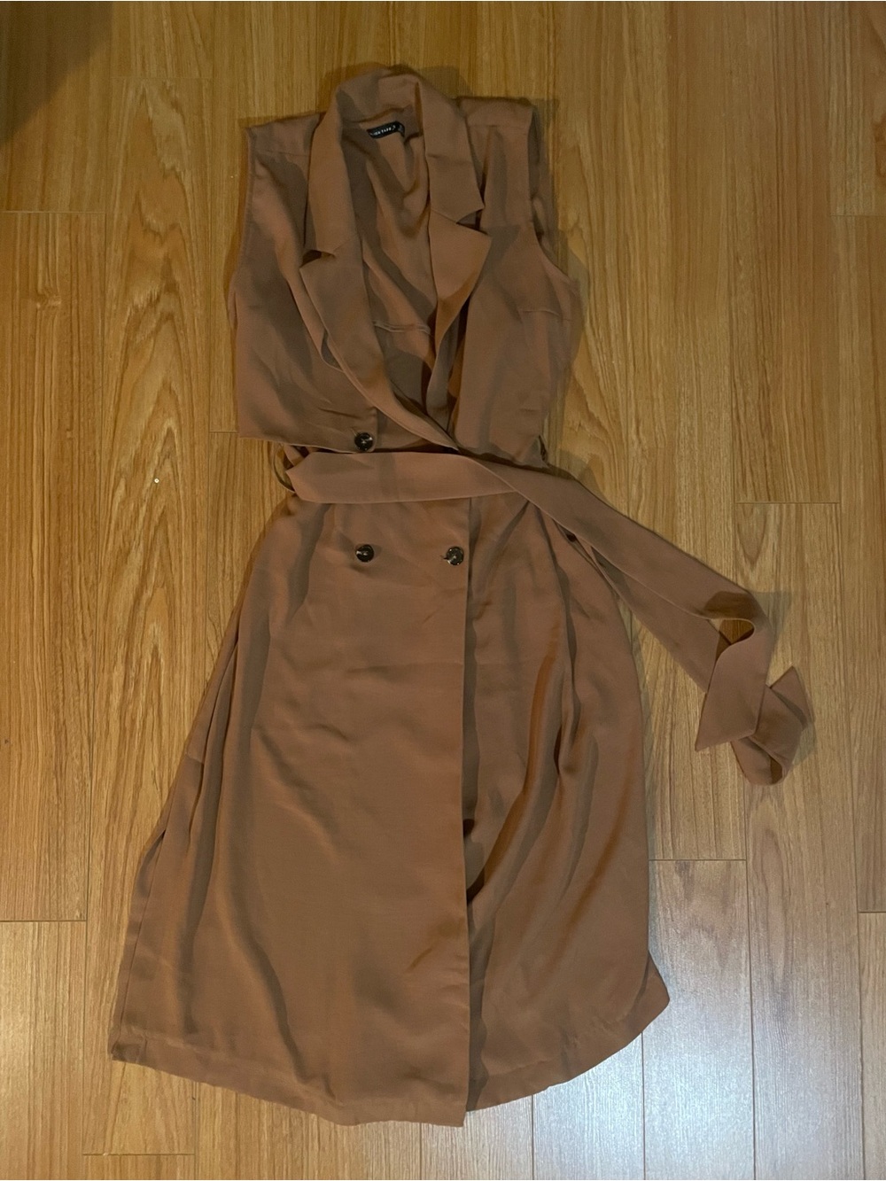 Sleeveless Wrap Trench Dress in Camel